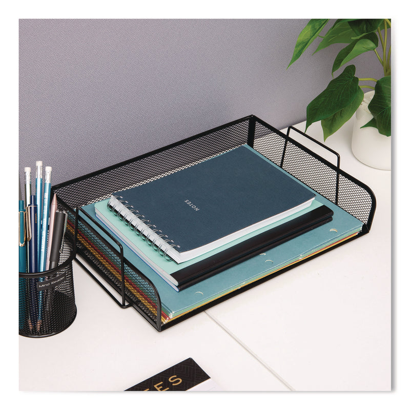 Mind Reader Stackable Paper Desk Tray Organizer, Letter Size, 9.75 x 14 x 3.25, Black, 4/Pack (EMSDSTACK4BLK) Pack of 4