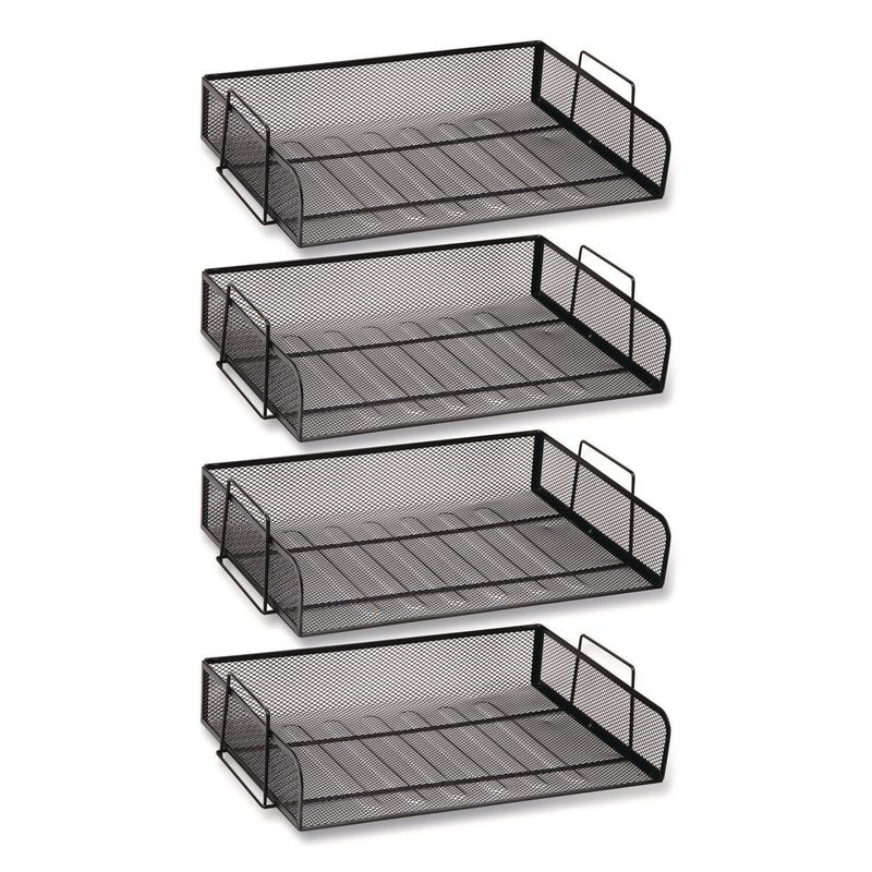 Mind Reader Stackable Paper Desk Tray Organizer, Letter Size, 9.75 x 14 x 3.25, Black, 4/Pack (EMSDSTACK4BLK) Pack of 4