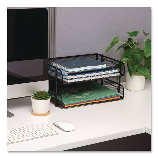 Mind Reader Stackable Paper Desk Tray Organizer, Letter Size, 10 x 13.5 x 2.5, Black, 2/Pack (EMSESTACK2BLK) Pack of 2