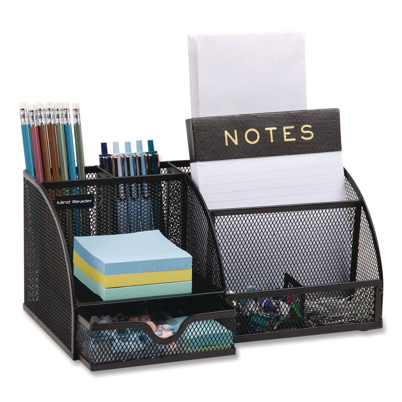 Mind Reader 7-Compartment Metal Desk Organizer, 11 x 5.5 x 5, Black Metal Mesh (EMSJOEORGBLK) Each