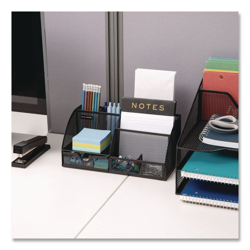 Mind Reader 7-Compartment Metal Desk Organizer, 11 x 5.5 x 5, Black Metal Mesh (EMSJOEORGBLK) Each