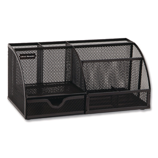 Mind Reader 7-Compartment Metal Desk Organizer, 11 x 5.5 x 5, Black Metal Mesh (EMSJOEORGBLK) Each