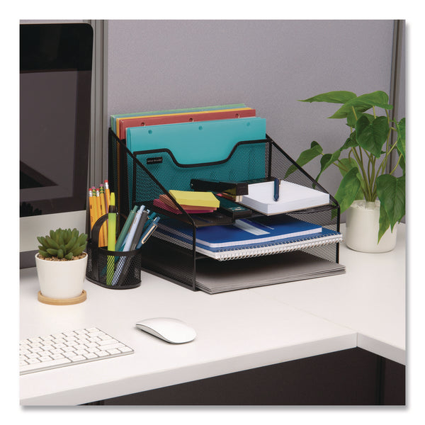 Mind Reader Metal Mesh Vertical File Holder Paper Tray Desktop Organizer, 2-Tier/5-Compartment, Letter Size, 11.25 x 12.5 x 9.5, Black (EMSMESHBOX5BLK) Each