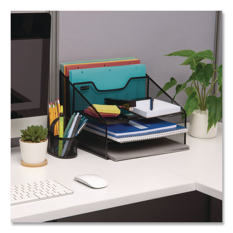 Mind Reader Metal Mesh Vertical File Holder Paper Tray Desktop Organizer, 2-Tier/5-Compartment, Letter Size, 11.25 x 12.5 x 9.5, Black (EMSMESHBOX5BLK) Each