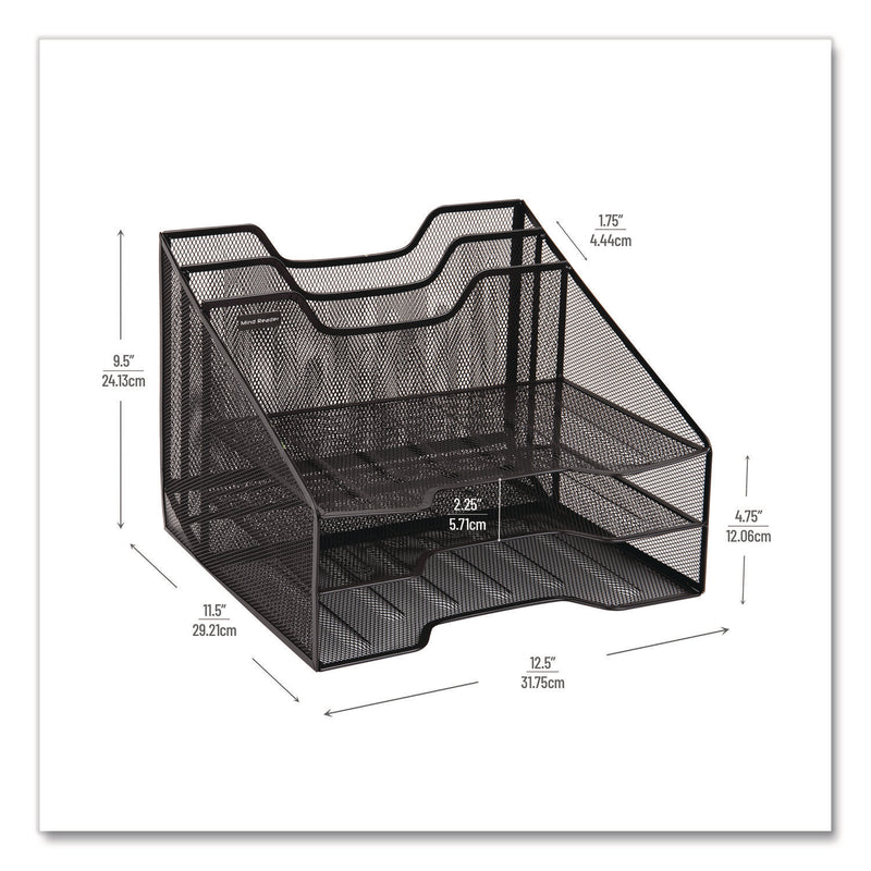 Mind Reader Metal Mesh Vertical File Holder Paper Tray Desktop Organizer, 2-Tier/5-Compartment, Letter Size, 11.25 x 12.5 x 9.5, Black (EMSMESHBOX5BLK) Each