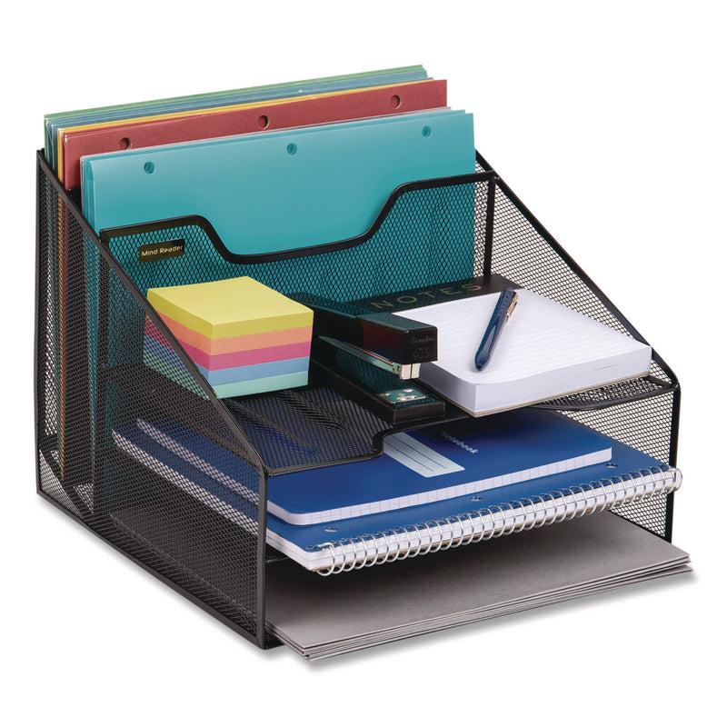 Mind Reader Metal Mesh Vertical File Holder Paper Tray Desktop Organizer, 2-Tier/5-Compartment, Letter Size, 11.25 x 12.5 x 9.5, Black (EMSMESHBOX5BLK) Each