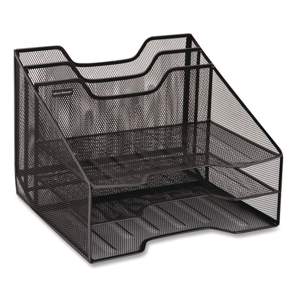 Mind Reader Metal Mesh Vertical File Holder Paper Tray Desktop Organizer, 2-Tier/5-Compartment, Letter Size, 11.25 x 12.5 x 9.5, Black (EMSMESHBOX5BLK) Each