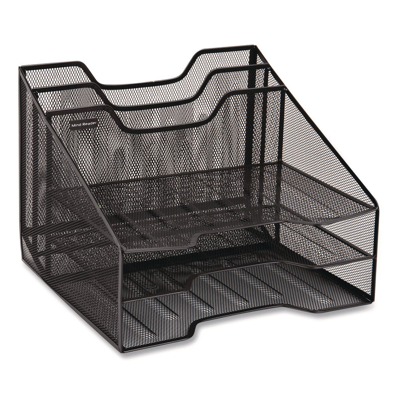 Mind Reader Metal Mesh Vertical File Holder Paper Tray Desktop Organizer, 2-Tier/5-Compartment, Letter Size, 11.25 x 12.5 x 9.5, Black (EMSMESHBOX5BLK) Each