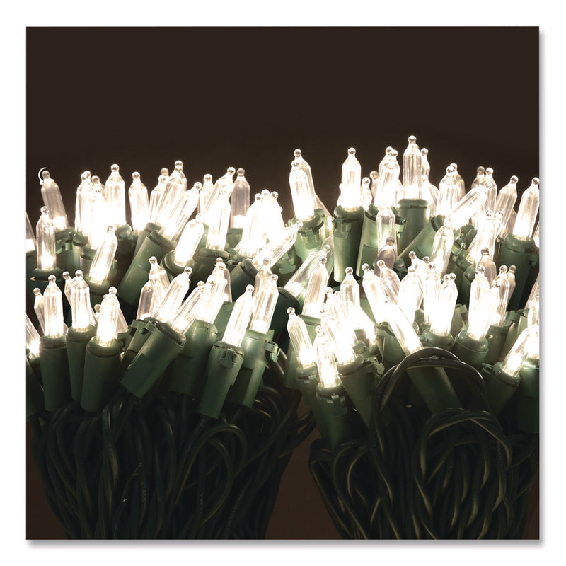 Global Printed Products Indoor/Outdoor LED Holiday String Lights, 60 Bulbs/String, 25 ft String, White/Green Wire, 2 Strings (GPUEGPHLGWWL) Each