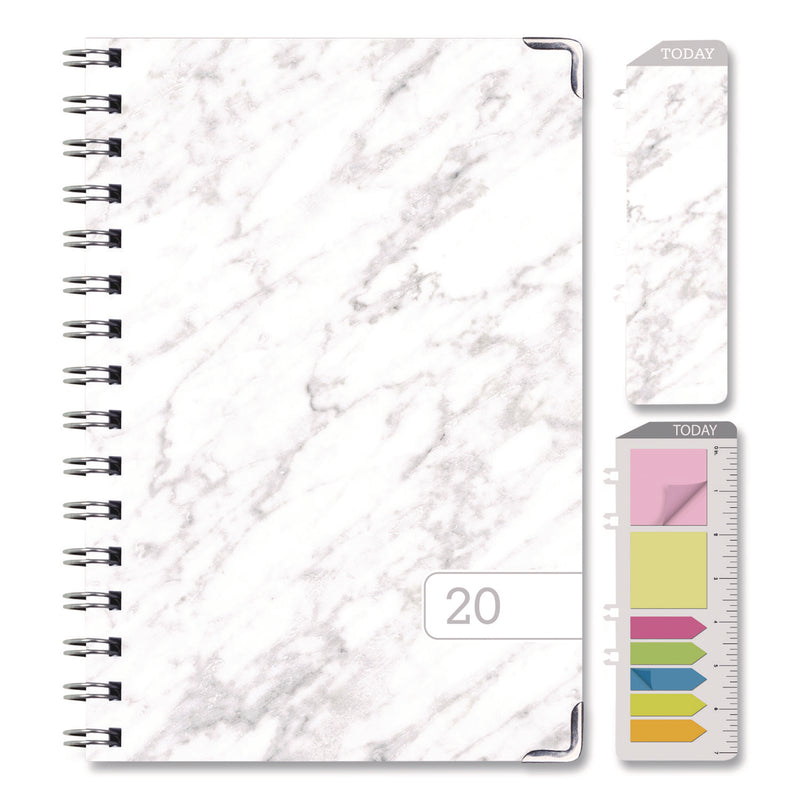 Global Printed Products Marble Weekly/Monthly Planner, Marble Stone Artwork, 8 x 5.5, White/Gray/Silver Cover, 14-Month: Nov 2024 to Dec 2025 (GPUSPLS255804) Each