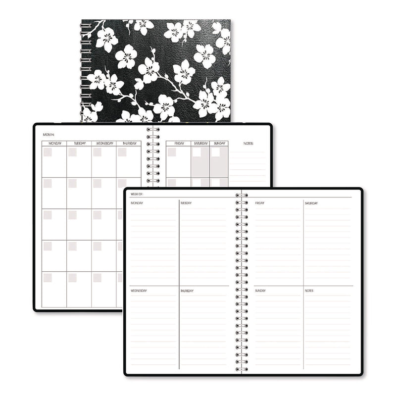 House of Doolittle™ Recycled Non-Dated Monthly/Weekly Planner, Cherry Blossoms, Black/White Cover, Undated (HOD212152) Each