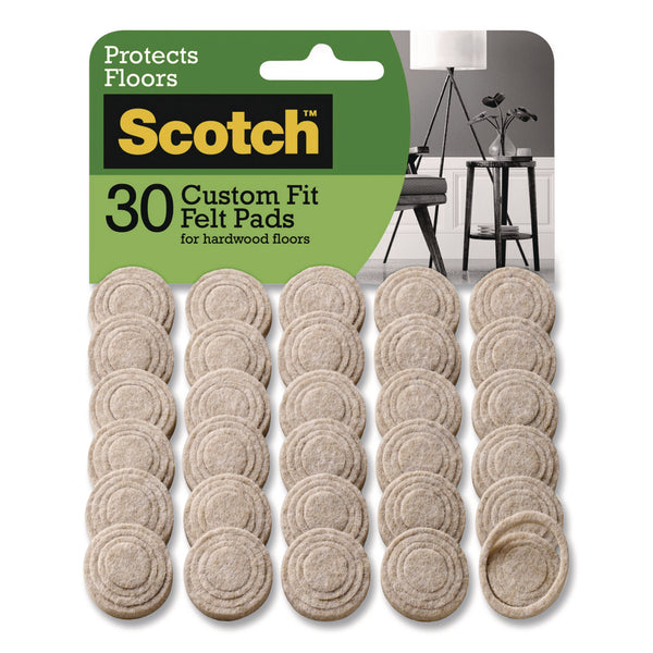 Scotch™ Custom Fit Felt Pads, 1.5" dia, Beige, 30/Pack (MMMSP884NA) Pack of 30