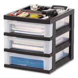 IRIS 3-Drawer Desktop Storage with Top Organizer Tray, Plastic, 12.17 x 14.33 x 12.93, Black/Translucent (IRS116351) Each