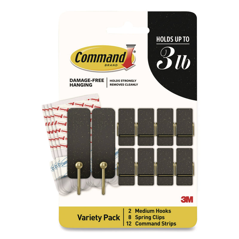 Command® Limited Edition Hooks and Clips, Soot, 3 lb Capacity, 2 Hooks, 8 Clips and 12 Strips/Pack (MMMSTMHP10ESF) Pack of 10