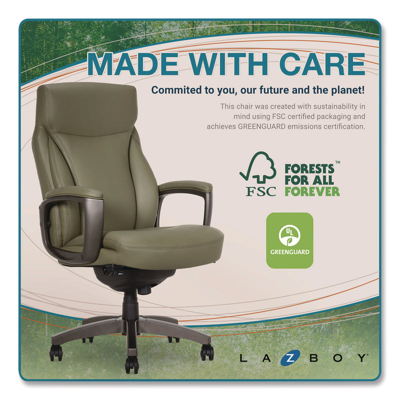 La-Z-Boy® Arcadian Bonded Leather Executive Chair, Supports Up to 275 lb, 19" x 22" Seat Height, Olive Back/Seat, Gray/Black Base (LZB60008OLV) Each