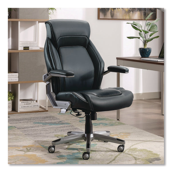 La-Z-Boy® Meyer Bonded Leather Executive Chair, Supports Up to 275 lb, 19" x 22.75", Navy Seat, Navy/Back, Silver Base (LZB60082NVYCC) Each