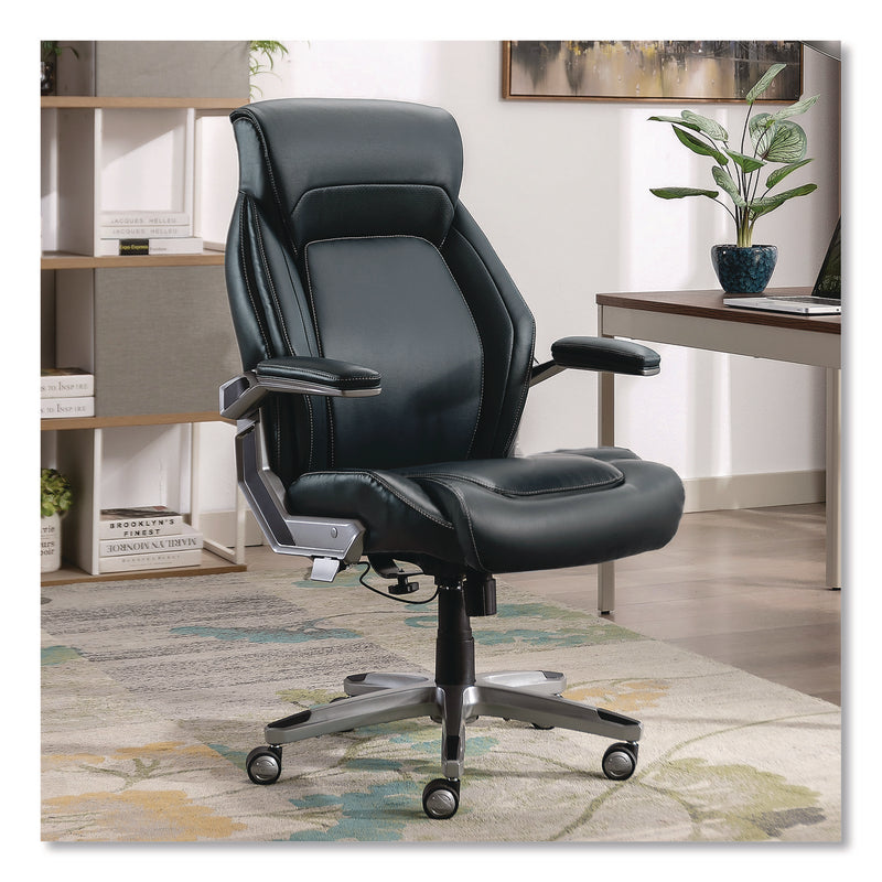 La-Z-Boy® Meyer Bonded Leather Executive Chair, Supports Up to 275 lb, 19" x 22.75", Navy Seat, Navy/Back, Silver Base (LZB60082NVYCC) Each