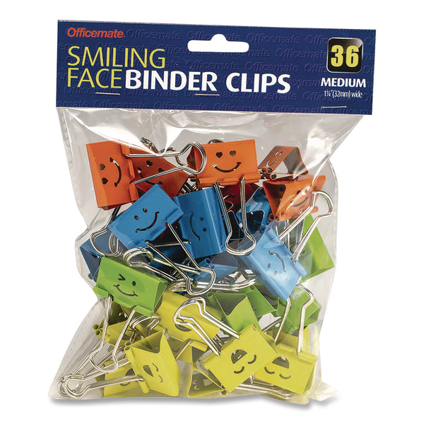 Officemate Smiling Face Binder Clips, Medium, Assorted Colors, 36/Pack (OIC31095) Pack of 36