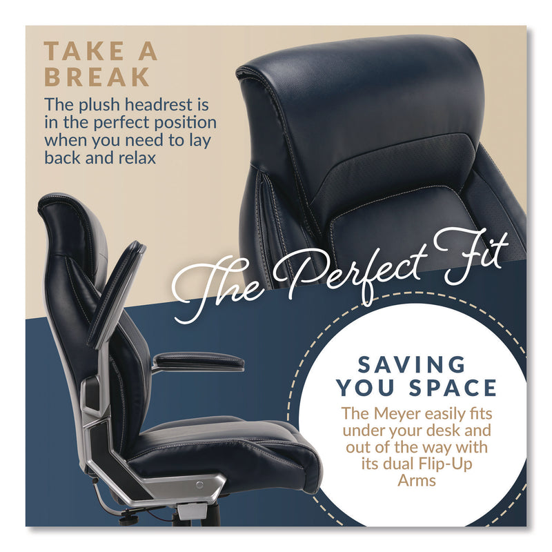La-Z-Boy® Meyer Bonded Leather Executive Chair, Supports Up to 275 lb, 19" x 22.75", Navy Seat, Navy/Back, Silver Base (LZB60082NVYCC) Each