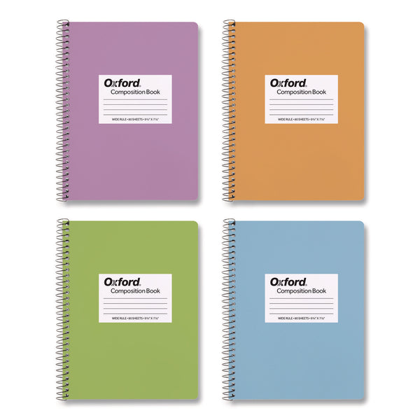 Oxford Spiralbound Composition Books, Wide/Legal Rule, Assorted Cover Colors, (80) 9.75 x 7.5 Sheets, 4/Pack (OXF64946) Pack of 4