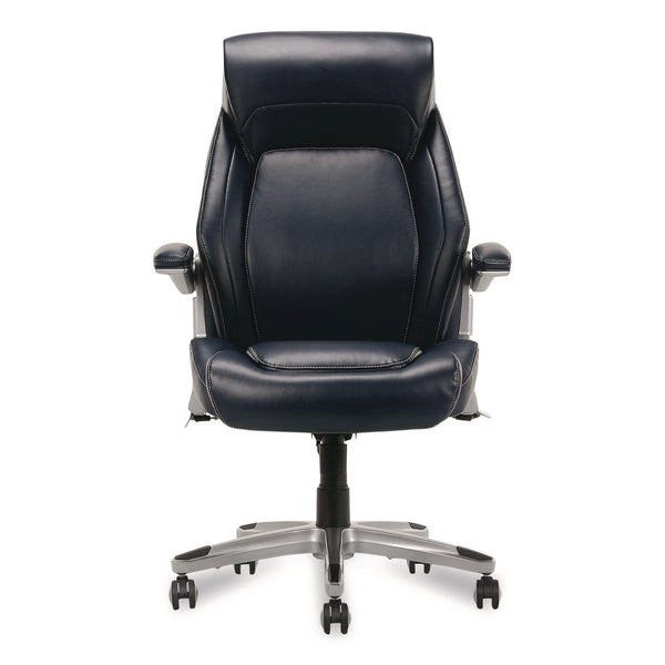 La-Z-Boy® Meyer Bonded Leather Executive Chair, Supports Up to 275 lb, 19" x 22.75", Navy Seat, Navy/Back, Silver Base (LZB60082NVYCC) Each