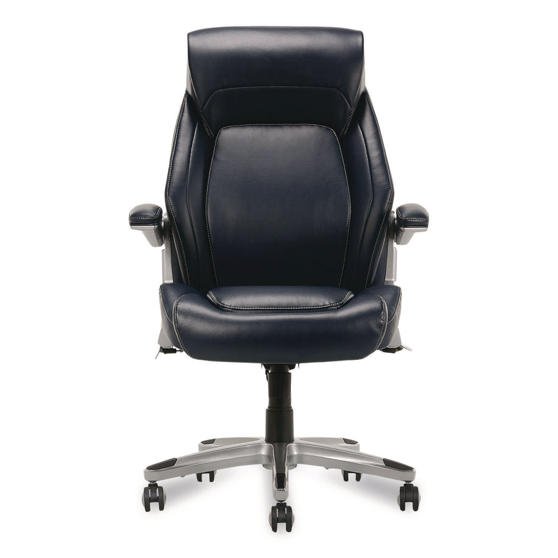 La-Z-Boy® Meyer Bonded Leather Executive Chair, Supports Up to 275 lb, 19" x 22.75", Navy Seat, Navy/Back, Silver Base (LZB60082NVYCC) Each
