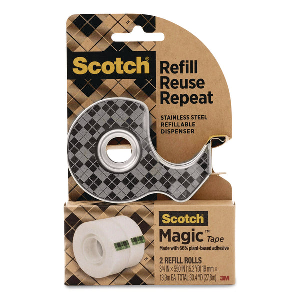 Scotch™ Stainless Steel Refillable Tape Dispenser with 2 Rolls 0.75" x 550" Tape (MMM123R) Each