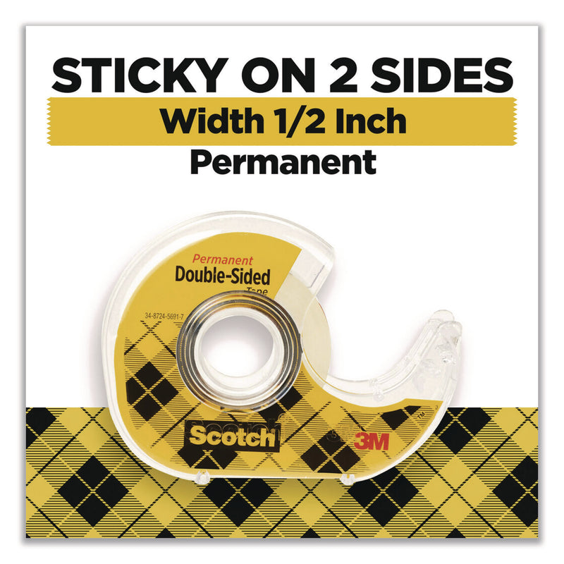 Scotch™ Double-Sided Permanent Tape in Handheld Dispenser, 1" Core, 0.5" x 500", 6/Pack (MMM6137H2PCMP) Pack of 6