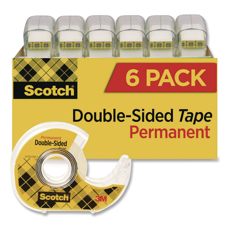 Scotch™ Double-Sided Permanent Tape in Handheld Dispenser, 1" Core, 0.5" x 500", 6/Pack (MMM6137H2PCMP) Pack of 6