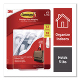 Command® General Purpose Hooks, Large, Plastic, White, 5 lb Capacity, 12 Hooks and 18 Strips/Pack (MMM17003CLUB) Pack of 12