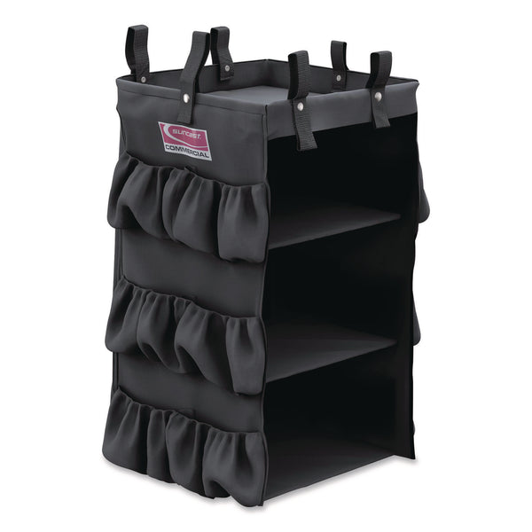 3-Sided Hanging Bag with Shelves for Suncast Commercial HKC1000/HKC2000 Housekeeping Carts, 25.4 gal, 15.7 x 12.4 x 30, Black (SUAHKCBAG03D) Each