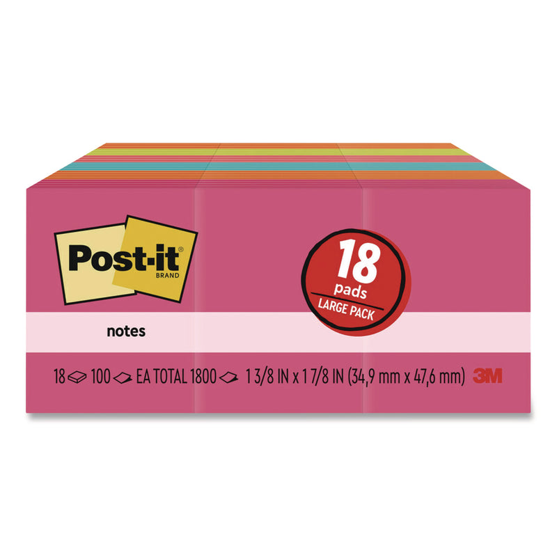 Post-it® Original Pads in Poptimistic Collection Colors, 1.38" x 1.88", 100 Sheets/Pad, 18 Pads/Pack (MMM65318AU) Pack of 18