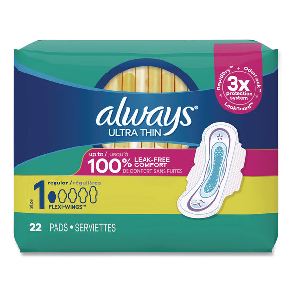 Always® Ultra Thin Pads with Wings, Size 1, Regular Absorbency, 22 Pads/Pack, 12 Packs/Carton (PGC03339) Case of 264