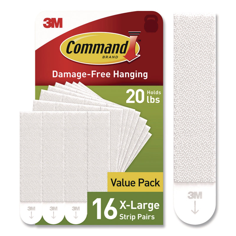 Command® Picture Hanging Strips, X-Large, Removable, Holds up to 20 lbs per 4 Strips, White, 16 Pairs/Pack (MMM1721716NA) Pack of 16