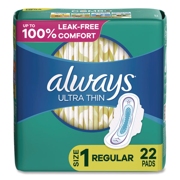 Always® Ultra Thin Pads with Wings, Size 1, Regular Absorbency, 22 Pads/Pack, 12 Packs/Carton (PGC03339) Case of 264