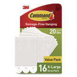 Command® Picture Hanging Strips, X-Large, Removable, Holds up to 20 lbs per 4 Strips, White, 16 Pairs/Pack (MMM1721716NA) Pack of 16