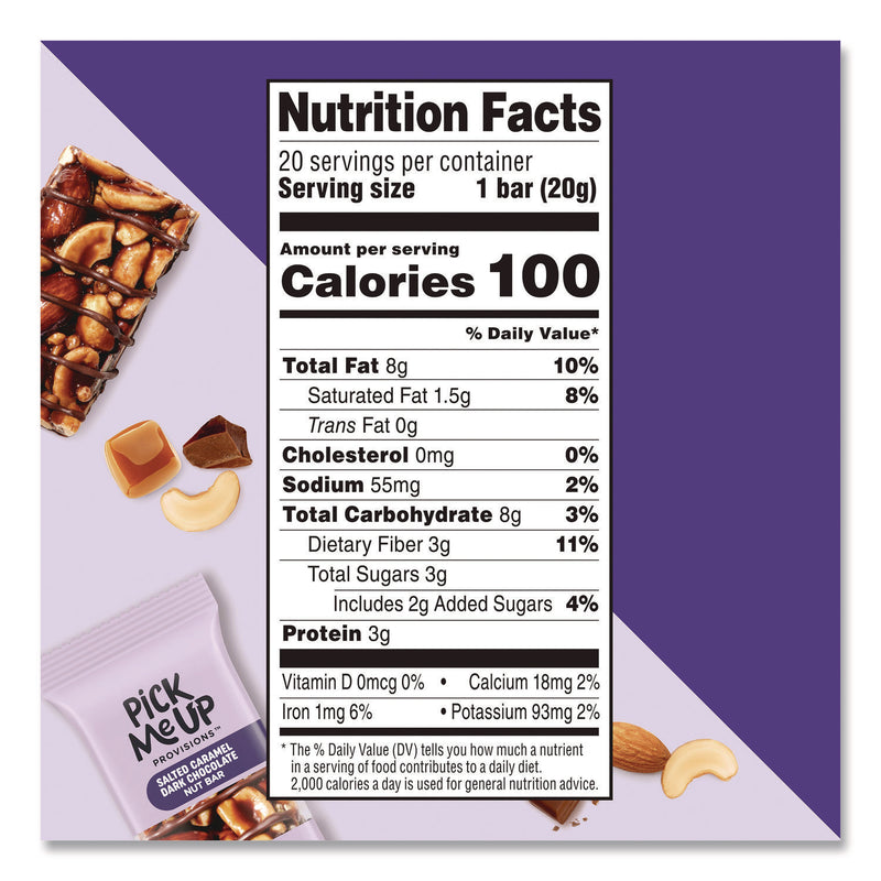 Nut Bars, Salted Caramel Dark Chocolate, 0.7 oz Bar, 20/Box (PIEPM62795CC) Box of 20