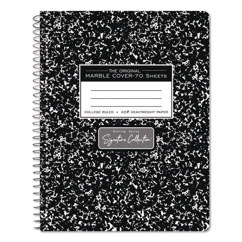 Roaring Spring® Signature Collection Spiralbound Composition Book, Medium/College Rule, Black Marble Cover, (70) 9.75 x 7 Sheets (ROA10111) Each