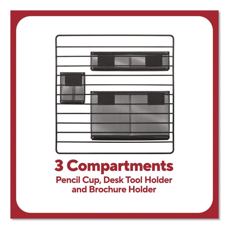 TRU RED™ Metal Mesh 3-Compartment Cubicle/Wall-Mount Office Supplies Organizer, 15" x 15", Black (TUDTR61967) Each