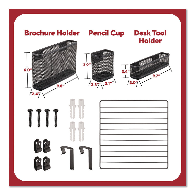 TRU RED™ Metal Mesh 3-Compartment Cubicle/Wall-Mount Office Supplies Organizer, 15" x 15", Black (TUDTR61967) Each