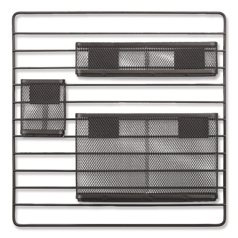 TRU RED™ Metal Mesh 3-Compartment Cubicle/Wall-Mount Office Supplies Organizer, 15" x 15", Black (TUDTR61967) Each