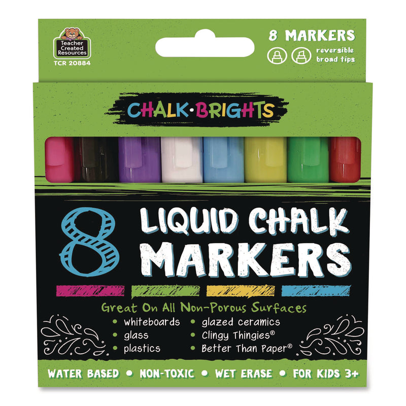 Teacher Created Resources Chalk Brights Liquid Chalk Markers, Broad Reversible Bullet/Chisel Tips, Assorted Colors, 8/Pack (TCR20884) Each