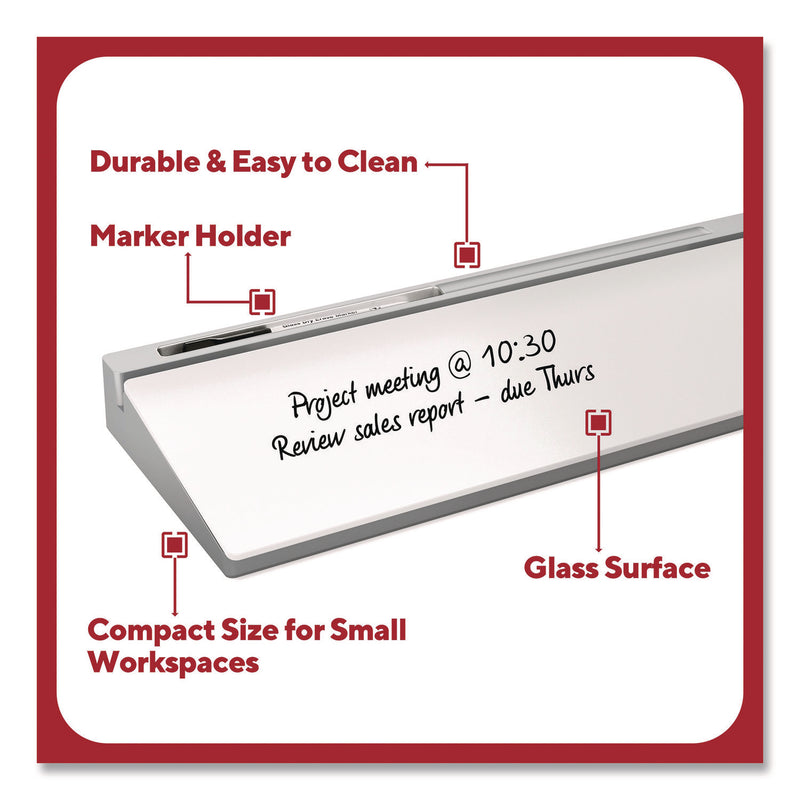 Glass Desktop Dry Erase Board, 18.1" x 5.9", White Surface, Aluminum Frame (TUDTR62579) Each