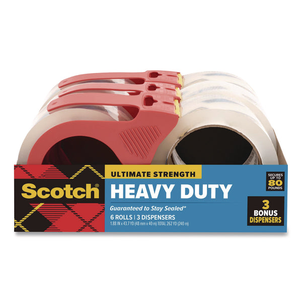 Scotch™ 3850 Heavy-Duty Packaging Tape, 3" Core, 1.88" x 43.7 yd, Clear, 6/Pack (MMM38504063BRD2) Pack of 6