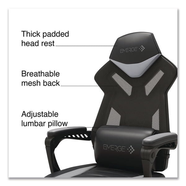 Emerge™ Vomax Bonded Leather Gaming Chair, Supports Up to 275 lb, 18.5" to 22.2" Seat Height, Black/Gray Back/Seat, Black Base (WLB61364) Each