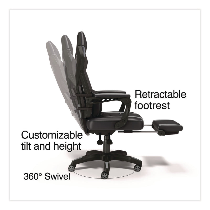 Emerge™ Vomax Bonded Leather Gaming Chair, Supports Up to 275 lb, 18.5" to 22.2" Seat Height, Black/Gray Back/Seat, Black Base (WLB61364) Each