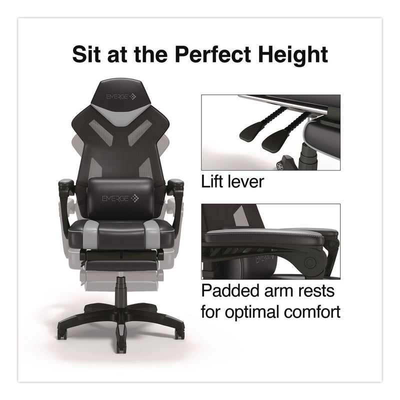 Emerge™ Vomax Bonded Leather Gaming Chair, Supports Up to 275 lb, 18.5" to 22.2" Seat Height, Black/Gray Back/Seat, Black Base (WLB61364) Each