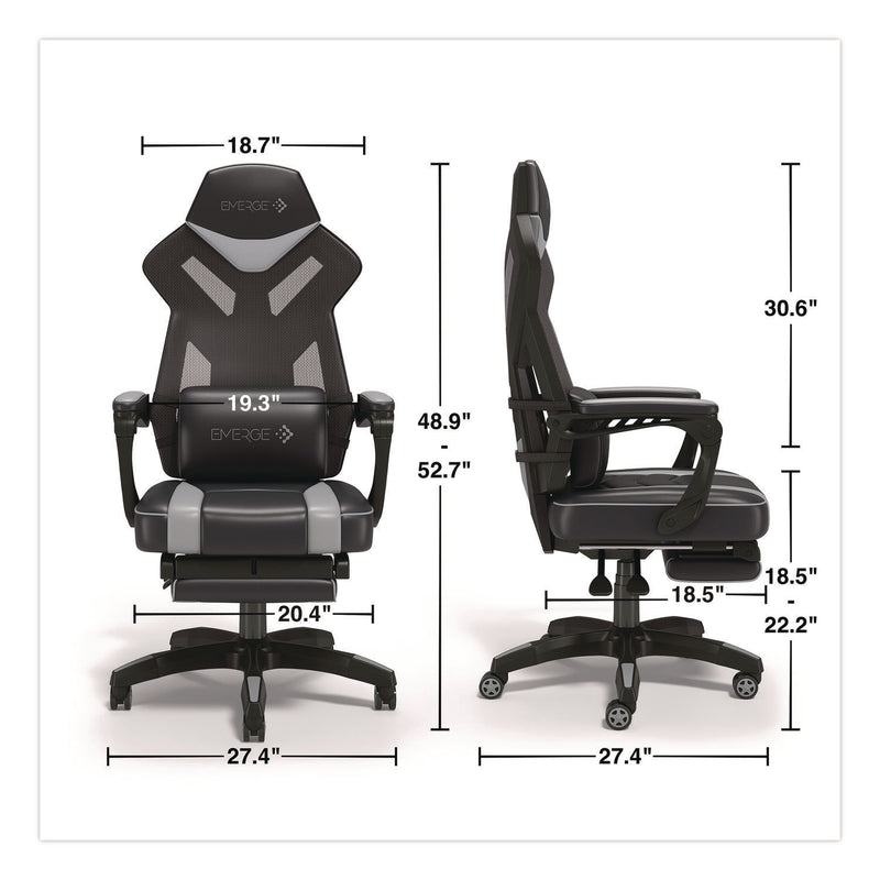 Emerge™ Vomax Bonded Leather Gaming Chair, Supports Up to 275 lb, 18.5" to 22.2" Seat Height, Black/Gray Back/Seat, Black Base (WLB61364) Each