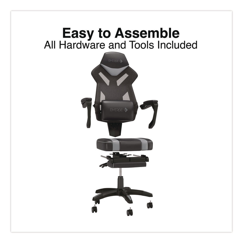 Emerge™ Vomax Bonded Leather Gaming Chair, Supports Up to 275 lb, 18.5" to 22.2" Seat Height, Black/Gray Back/Seat, Black Base (WLB61364) Each