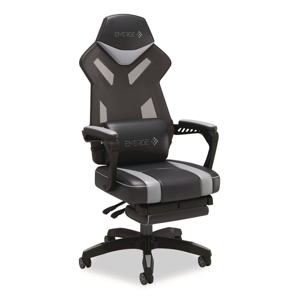 Emerge™ Vomax Bonded Leather Gaming Chair, Supports Up to 275 lb, 18.5" to 22.2" Seat Height, Black/Gray Back/Seat, Black Base (WLB61364) Each